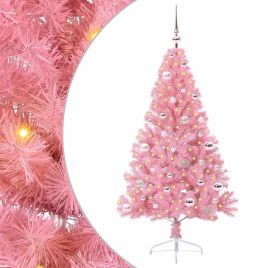 EMBERI Artificial Pre-lit Christmas Tree with 150 LEDs Pink 150 cm PVC
