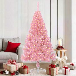 EMBERI Artificial Pre-lit Christmas Tree with 300 LEDs Pink 180 cm PVC