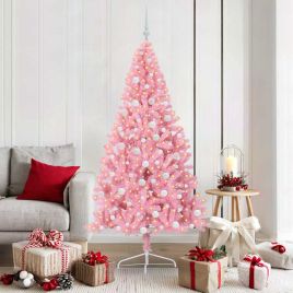 EMBERI Artificial Pre-lit Christmas Tree with 300 LEDs Pink 180 cm PVC