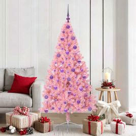 EMBERI Artificial Pre-lit Christmas Tree with 300 LEDs Pink 180 cm PVC