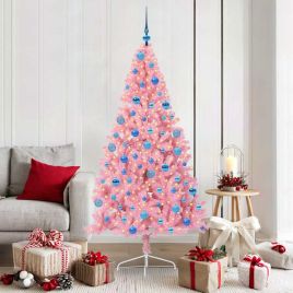 EMBERI Artificial Pre-lit Christmas Tree with 300 LEDs Pink 180 cm PVC