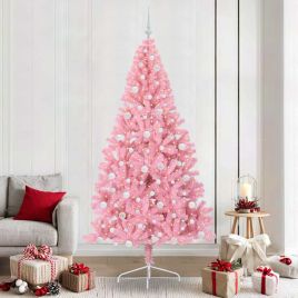 BRIWIN Artificial Pre-lit Christmas Tree with 300 LEDs Pink 240 cm PVC