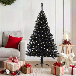 BRIWIN Artificial Pre-lit Christmas Tree Black 150 cm PVC