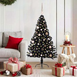 BRIWIN Artificial Pre-lit Christmas Tree Black 150 cm PVC