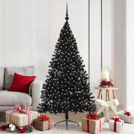 BRIWIN Artificial Pre-lit Christmas Tree Black 180 cm PVC