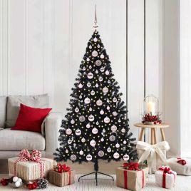 BRIWIN Artificial Pre-lit Christmas Tree Black 180 cm PVC