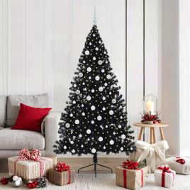 BRIWIN Artificial Pre-lit Christmas Tree Black 180 cm PVC