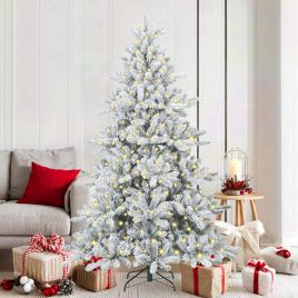 ELSERA Artificial Hinged Christmas Tree with 300 LEDs 180 cm PVC