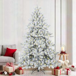 ELSERA Artificial Hinged Christmas Tree with 300 LEDs 210 cm PVC