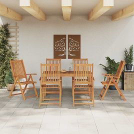 TELHAL Garden Dining Set Folding 7 pcs Solid Acacia Wood - Brown