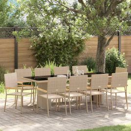 VERCOVE Garden Dining Set 11 pcs Poly Rattan - Beige