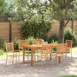 7 Piece Garden Dining Set Beige Poly Rattan Acacia