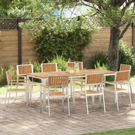 ROASH Outdoor Dining Set 9 pcs Solid Teak Wood - Brown