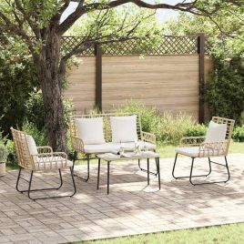 SIMVALE Garden Dining Set 3 pcs Brown and Poly Rattan - Cream