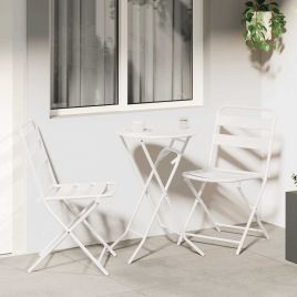 NELCOVE Garden Bistro Set Folding 3 pcs Steel - White