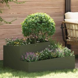 DASCOVE Garden Planter Olive 80x80x50 cm Cold-rolled Steel - Green