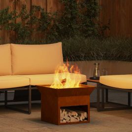 PERCOVE Fire Pit Rusty 50x50x40 cm Weathering Steel