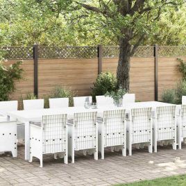 ORHEAT Garden Dining Set 15 pcs Polt Rattan - White