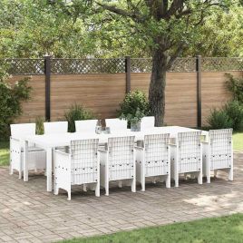 ORHEAT Garden Dining Set with Cushion 11 pcs and Light grey - White