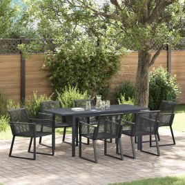 ORHEAT Garden Dining Set 7 pcs Poly Rattan - Black