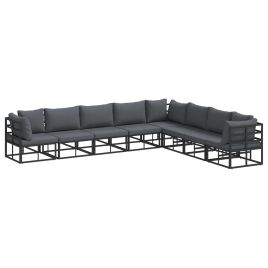 PRCOVE Garden Sofa Set with Cushion 8 pcs Aluminium - Black