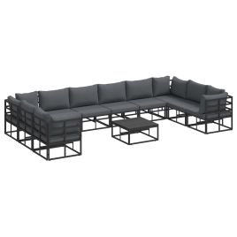ASCOUR Garden Sofa Set with Cushion 11 pcs Aluminium - Black