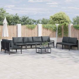 WAVUE Garden Sofa Set with Cushion 9 pcs Steel - Black
