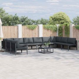 WAVUE Garden Sofa Set with Cushion 10 pcs Steel - Black