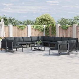 WAVUE Garden Sofa Set with Cushion 14 pcs Steel - Black