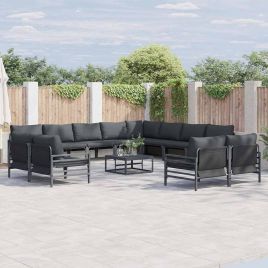 WAVUE Garden Sofa Set with Cushion 13 pcs Steel - Black