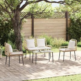 WAVUE Garden Furniture Set 4 pcs and Cream Poly Rattan - Black