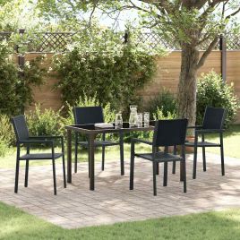 5 Piece Garden Dining Set Black Poly Rattan