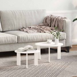 Coffee Table 2 Pieces White 47.5 x 47.5 x 27 cm Solid Pine wood