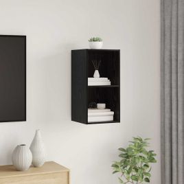 Wall-Mounted TV Cabinet in Black Oak - 37 x 37 x 72 cm, Made of Engineered Wood