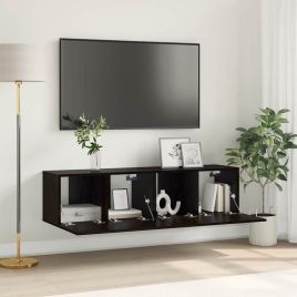 TV Cabinet Set Black Oak Engineered wood Small TV Cabinet