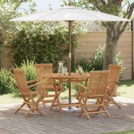5 Piece Garden Dining Set Solid Wood Teak