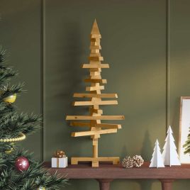 NIVROA Wooden Christmas Tree with Stand Brown 90 cm Solid pine wood
