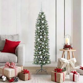 EMVER Artificial Slim Christmas Tree Green and white 150 cm