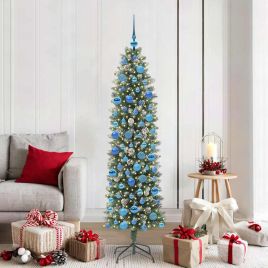 COSMER Artificial Slim Christmas Tree Green and white 180 cm