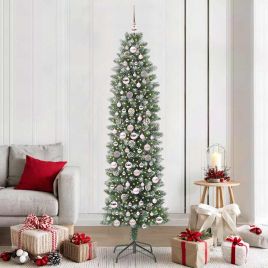 COSMER Artificial Slim Christmas Tree Green and white 210 cm