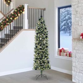 COSMER Artificial Slim Christmas Tree Green and white 240 cm