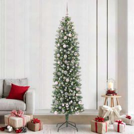COSMER Artificial Slim Christmas Tree Green and white 240 cm