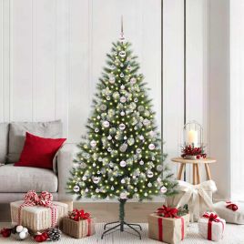 FELWIN Artificial Hinged Christmas Tree with Flocked Snow 180 cm