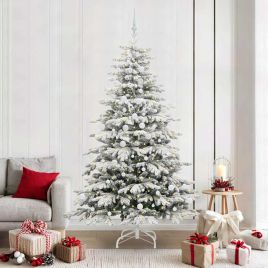 BRILAN Artificial Hinged Christmas Tree White 210 cm PE and PVC