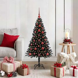 CINDOR Christmas Tree with 150 LEDs with Stand Black 120 cm PVC