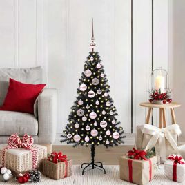 CINDOR Christmas Tree with 150 LEDs with Stand Black 120 cm PVC