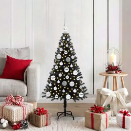 CINDOR Christmas Tree with 150 LEDs with Stand Black 120 cm PVC