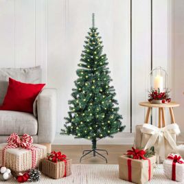 CHERLI Artificial Pre-lit Christmas Tree Green 120 cm PVC and Metal