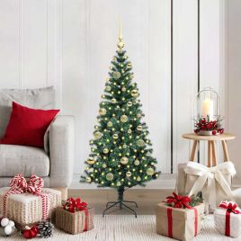 CHERLI Artificial Pre-lit Christmas Tree Green 120 cm PVC and Metal
