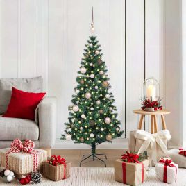 CHERLI Artificial Pre-lit Christmas Tree Green 150 cm PVC and Metal
